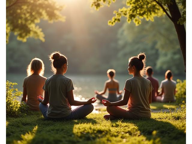 Groupe de personnes méditant lors d'un atelier en nature